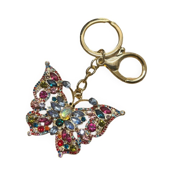 ** Butterfly Keychain ~ Silver with colored rhinestones **🦋🦋 - Picture 1 of 2